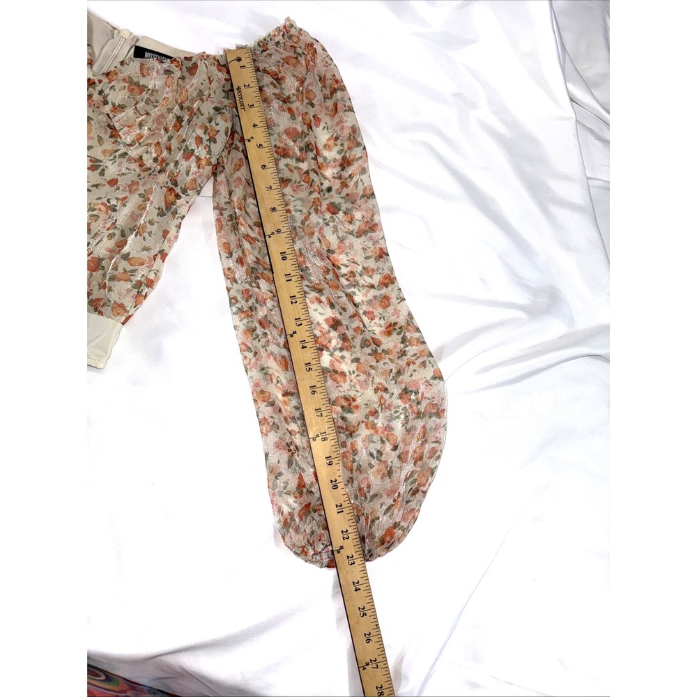 Misguided Sheer Off The Shoulder, Bodysuit‎ Zip Up Back, Dainty Orange Floral - Picture 7 of 8